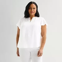 Liz Claiborne Womens Plus Short Sleeve Blouse