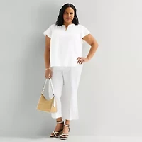 Liz Claiborne Womens Plus Short Sleeve Blouse