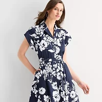 52seven Womens Short Sleeve Floral Midi Fit + Flare Dress