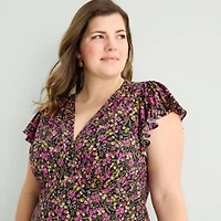 MSK Womens Plus Short Sleeve Floral Maxi Dress