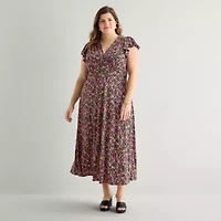 MSK Womens Plus Short Sleeve Floral Maxi Dress