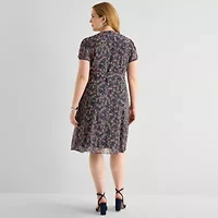 MSK Womens Plus Short Sleeve Floral Shirt Dress