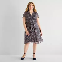 MSK Womens Plus Short Sleeve Floral Shirt Dress