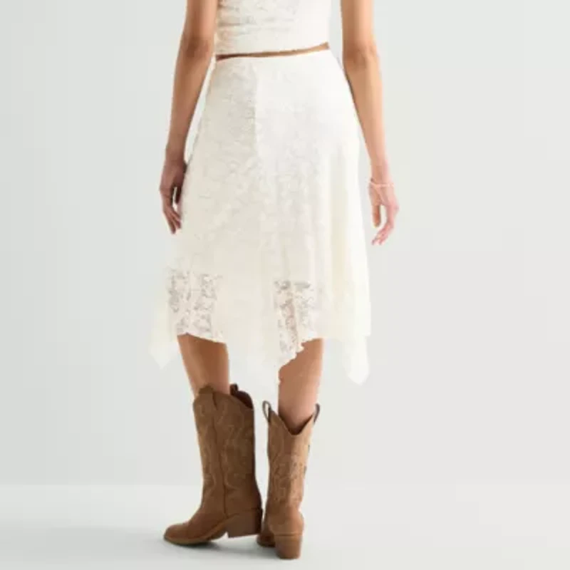 Arizona Womens Juniors Mid Rise Midi Asymmetrical Skirt