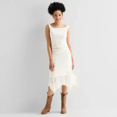 Arizona Womens Juniors Mid Rise Midi Asymmetrical Skirt