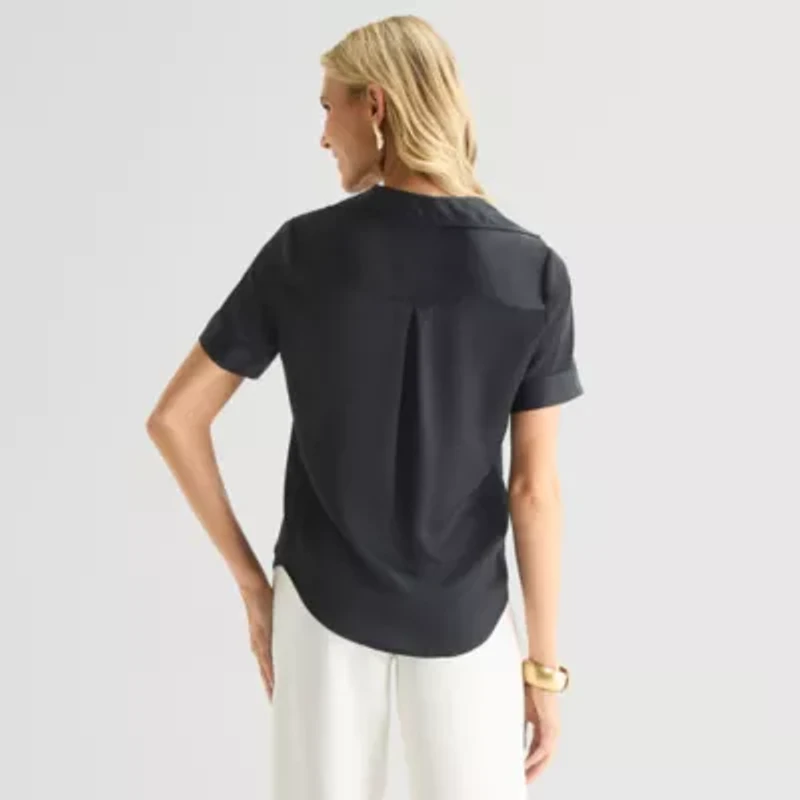 Worthington Womens Short Sleeve Slim Fit Blouse