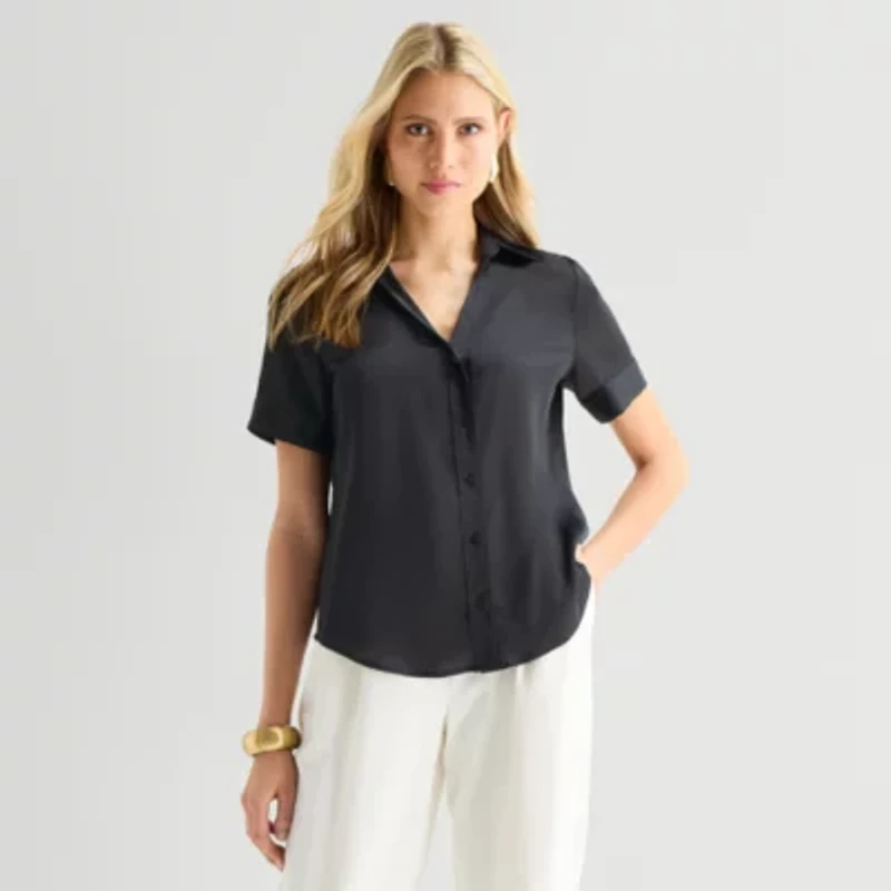 Worthington Womens Short Sleeve Slim Fit Blouse