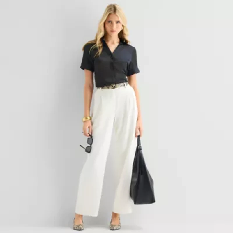 Worthington Womens Short Sleeve Slim Fit Blouse