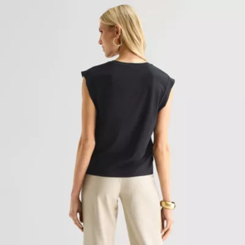 Worthington Womens Crew Neck Short Sleeve Blouse