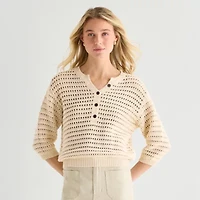 a.n.a Womens Henley Neck 3/4 Sleeve Pullover Sweater