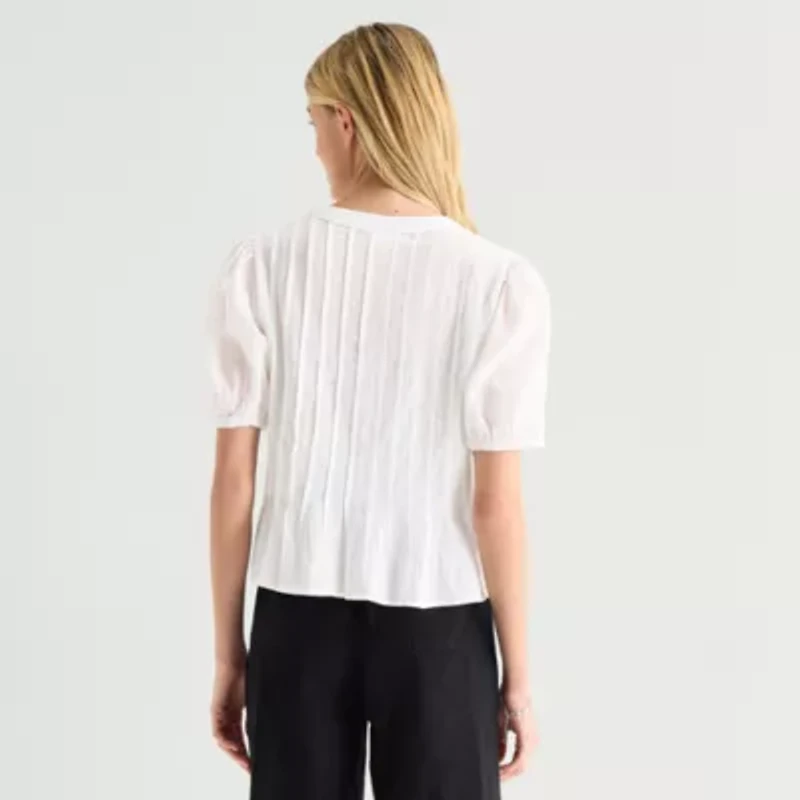 a.n.a Womens Y Neck Short Sleeve Blouse