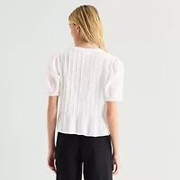 a.n.a Womens Y Neck Short Sleeve Blouse