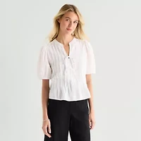 a.n.a Womens Y Neck Short Sleeve Blouse