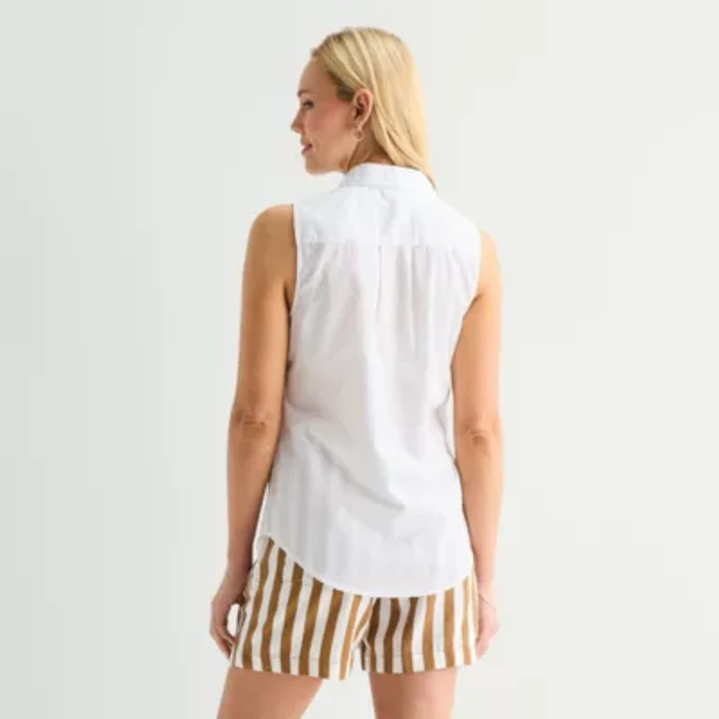 St. John's Bay Womens Sleeveless Regular Fit Button-Down Shirt
