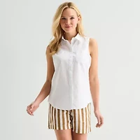 St. John's Bay Womens Sleeveless Regular Fit Button-Down Shirt