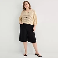 a.n.a Womens Plus Henley Neck 3/4 Sleeve Pullover Sweater