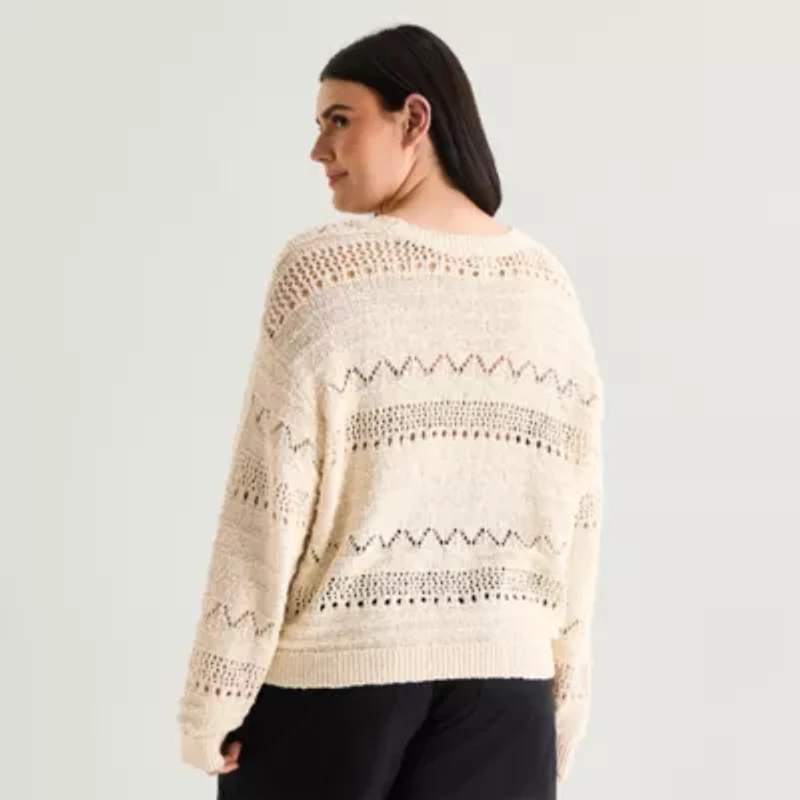 a.n.a Womens Plus Crew Neck Long Sleeve Pullover Sweater