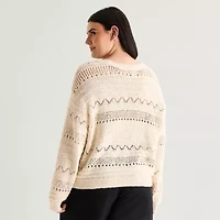 a.n.a Womens Plus Crew Neck Long Sleeve Pullover Sweater