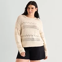 a.n.a Womens Plus Crew Neck Long Sleeve Pullover Sweater