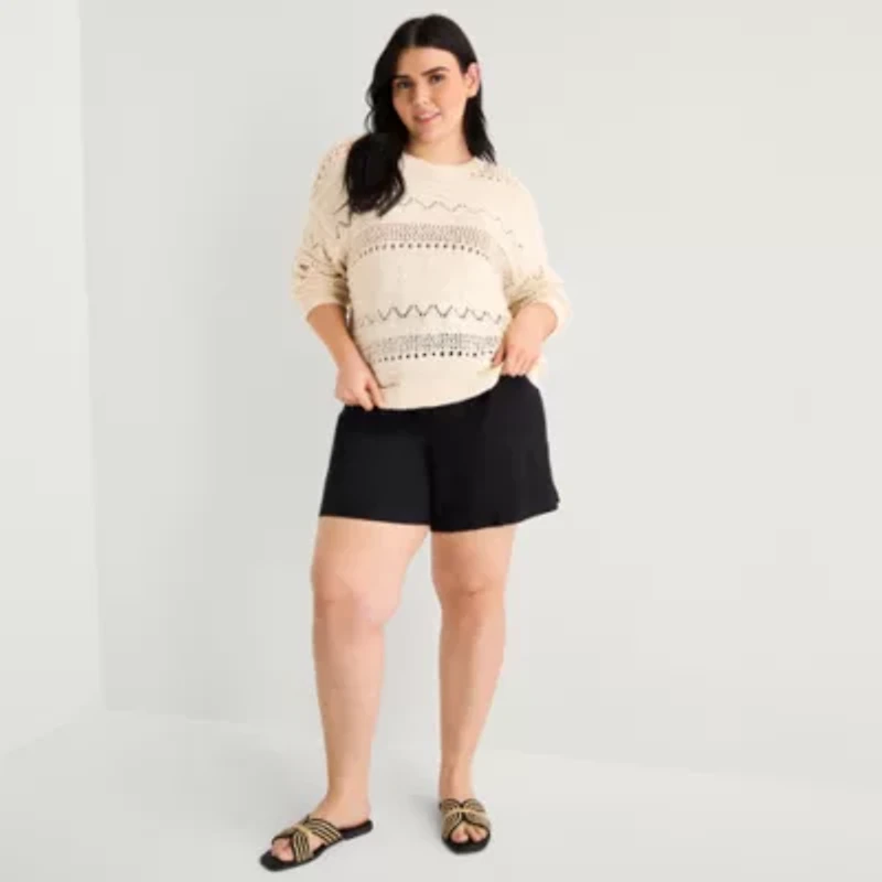 a.n.a Womens Plus Crew Neck Long Sleeve Pullover Sweater