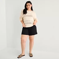 a.n.a Womens Plus Crew Neck Long Sleeve Pullover Sweater