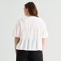 a.n.a Womens Plus Split Tie Neck Short Sleeve Blouse