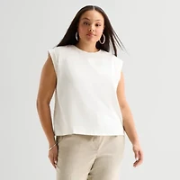 Worthington Womens Plus Crew Neck Blouse