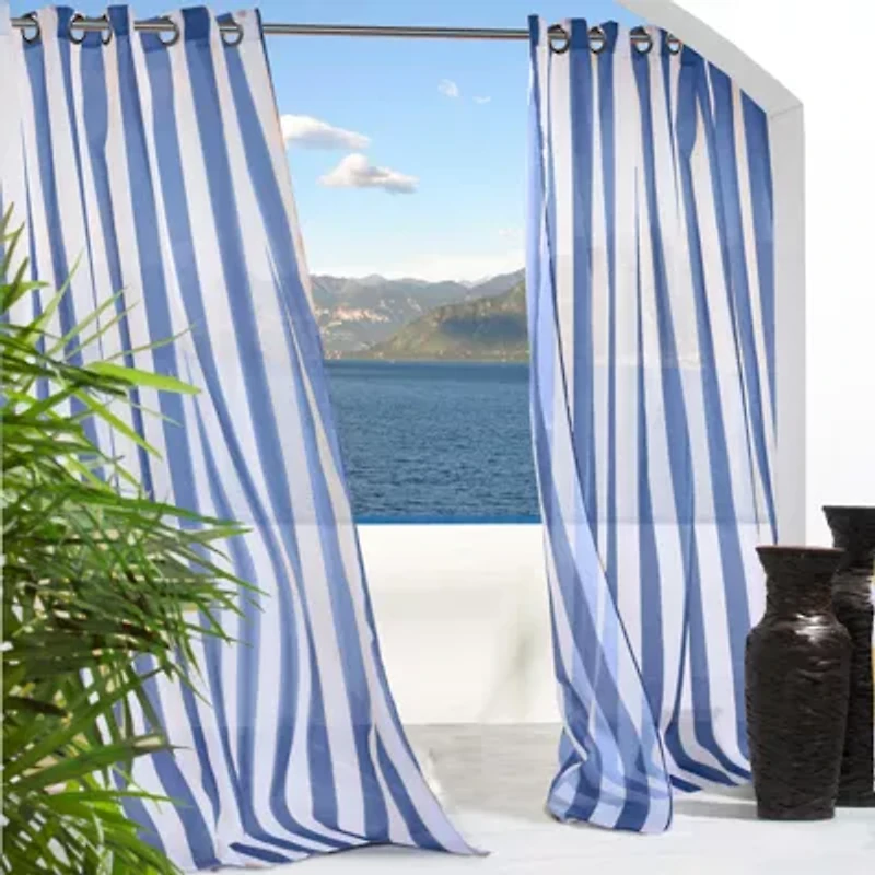 Escape Stripe Grommet Top Energy Saving Light-Filtering Single Outdoor Curtain Panel