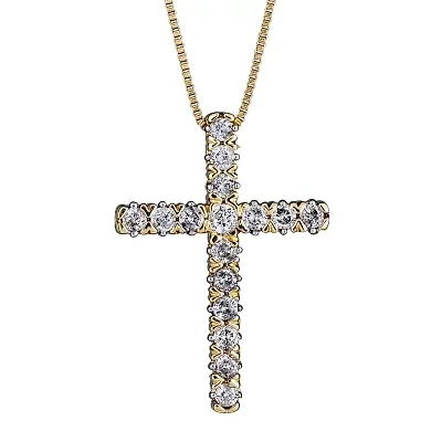 Womens 1/4 CT. T.W. Natural White Diamond 10K White, Yellow, or Rose Gold Cross Pendant Necklace