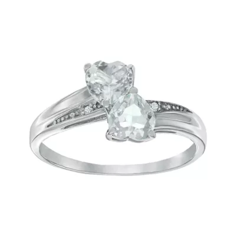 Genuine White Topaz and Diamond-Accent Sterling Silver Double-Heart Ring