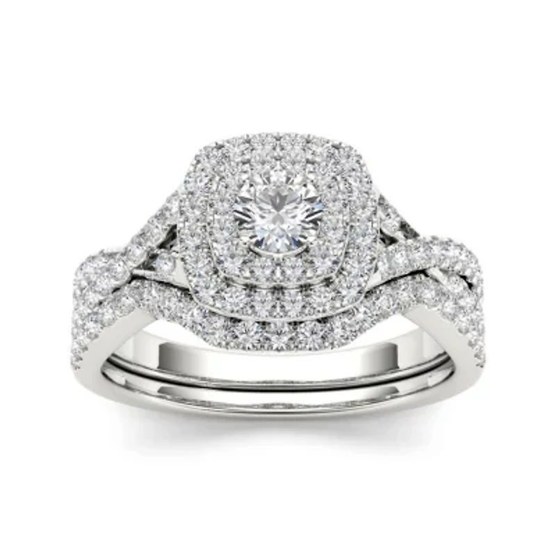 7/8 CT.T.W. Natural Diamond 10K White Gold Bridal Ring Set