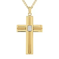 Mens 1/10 CT. T.W. White Cubic Zirconia Gold Ion Plated Stainless Steel Cross Pendant Necklace