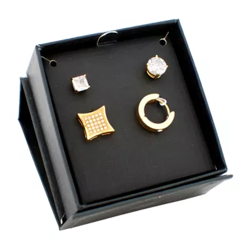 2 CT. T.W. White Cubic Zirconia Gold Ion Plated Stainless Steel Square 4 Pair Jewelry Set