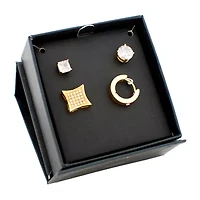 2 CT. T.W. White Cubic Zirconia Gold Ion Plated Stainless Steel Square 4 Pair Jewelry Set