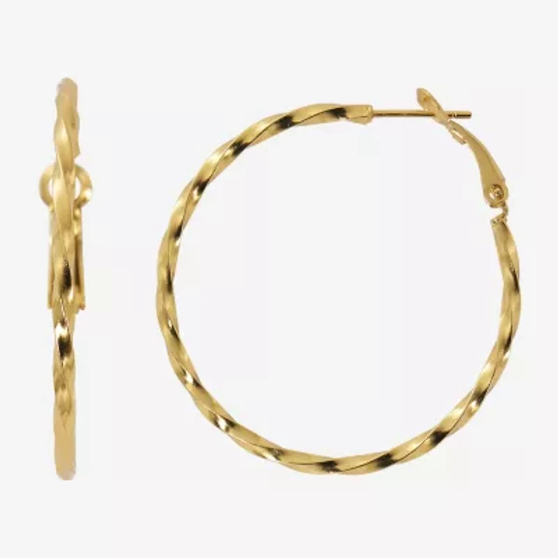 Womens 24K Gold Over Silver 31mm Hoop Earrings