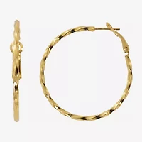 Womens 24K Gold Over Silver 31mm Hoop Earrings