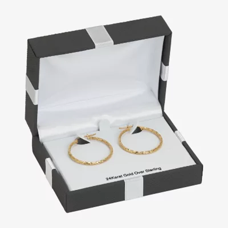 Womens 24K Gold Over Silver 31mm Hoop Earrings
