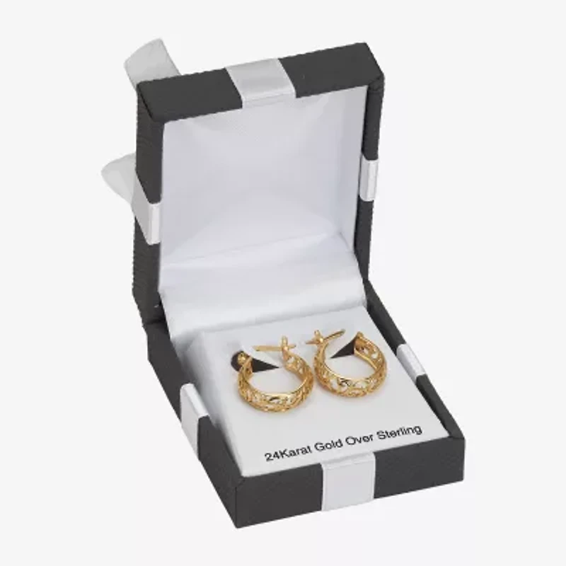 Womens 24K Gold Over Silver 23mm Hoop Earrings