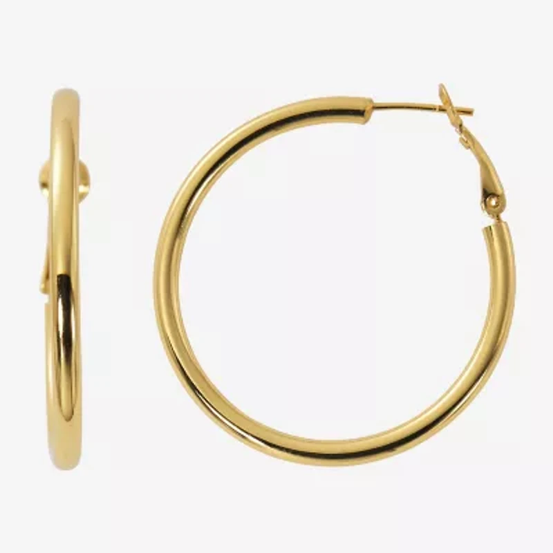 Womens 24K Gold Over Silver 40mm Hoop Earrings