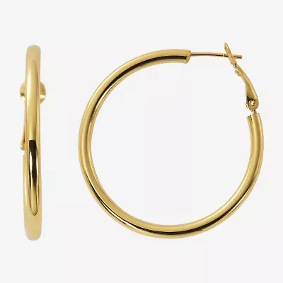 Womens 24K Gold Over Silver 40mm Hoop Earrings