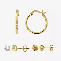 Womens Cubic Zirconia 24K Gold Over Silver 3 Pair Earring Set