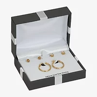 Womens Cubic Zirconia 24K Gold Over Silver 3 Pair Earring Set