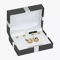 Womens Cubic Zirconia 24K Gold Over Silver 3 Pair Earring Set