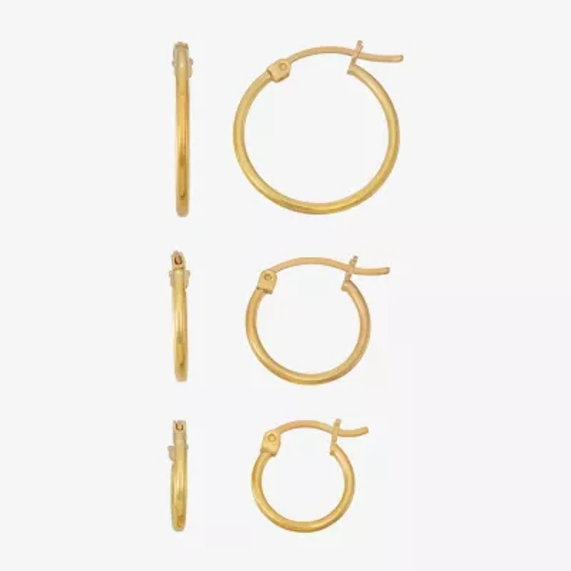 Womens 24K Gold Over Silver 3 Pair Earring Set
