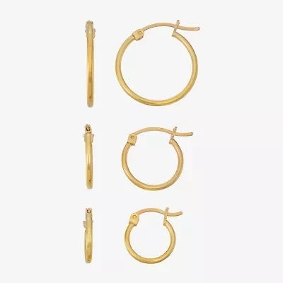 Womens 24K Gold Over Silver 3 Pair Earring Set