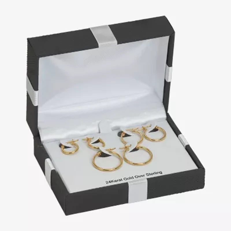 Womens 24K Gold Over Silver 3 Pair Earring Set