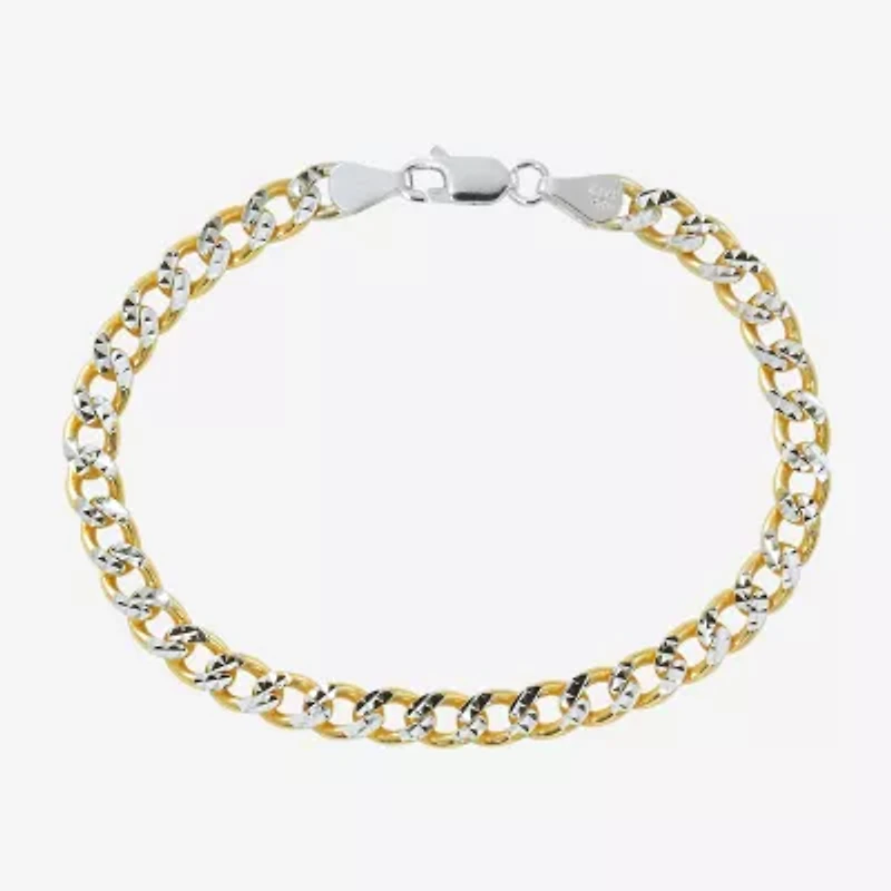Made in Italy Unisex Adult 24K Gold Over Silver 7.5 Inch Semisolid Curb Chain Bracelet