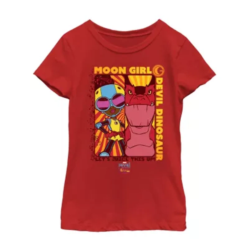 Little & Big Kid Girls Crew Neck Short Sleeve Regular Fit Marvel Moon Girl Graphic T-Shirt