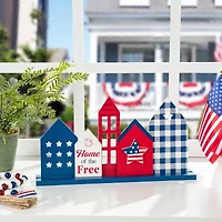 Glitzhome 16"D Wooden Patriotic House Tabletop Decor