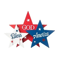 Glitzhome 11"D Wooden Patriotic Stars Tabletop Decor